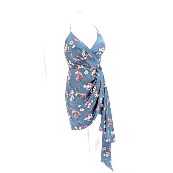 DJ-Jaz Floral Teal Satin Rouged Ruffled Padded Mini Tank Dress Prom JRs Size 3 - Picture 2 of 13